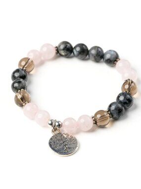 608. Women's Rose Quartz w/ Labradorite & smoky quartz 8mm Stretchy Bracelet NEW